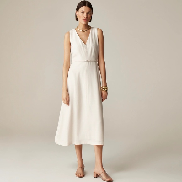 New J.CREW Mathilde V-Neck Dress in Luster Canvas Summer Linen $228 CK880 - Picture 1 of 4